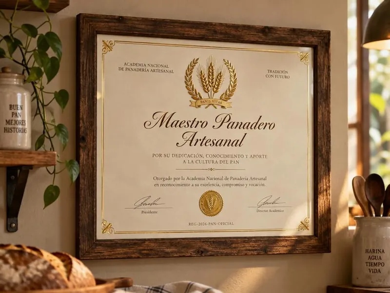 Diploma de Maestro Panadero Artesanal enmarcado en madera